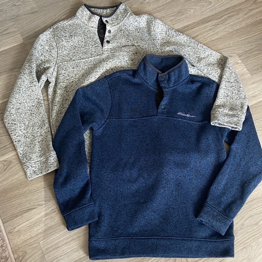 Eddie Bauer Heathered Blue and Gray Pullovers
